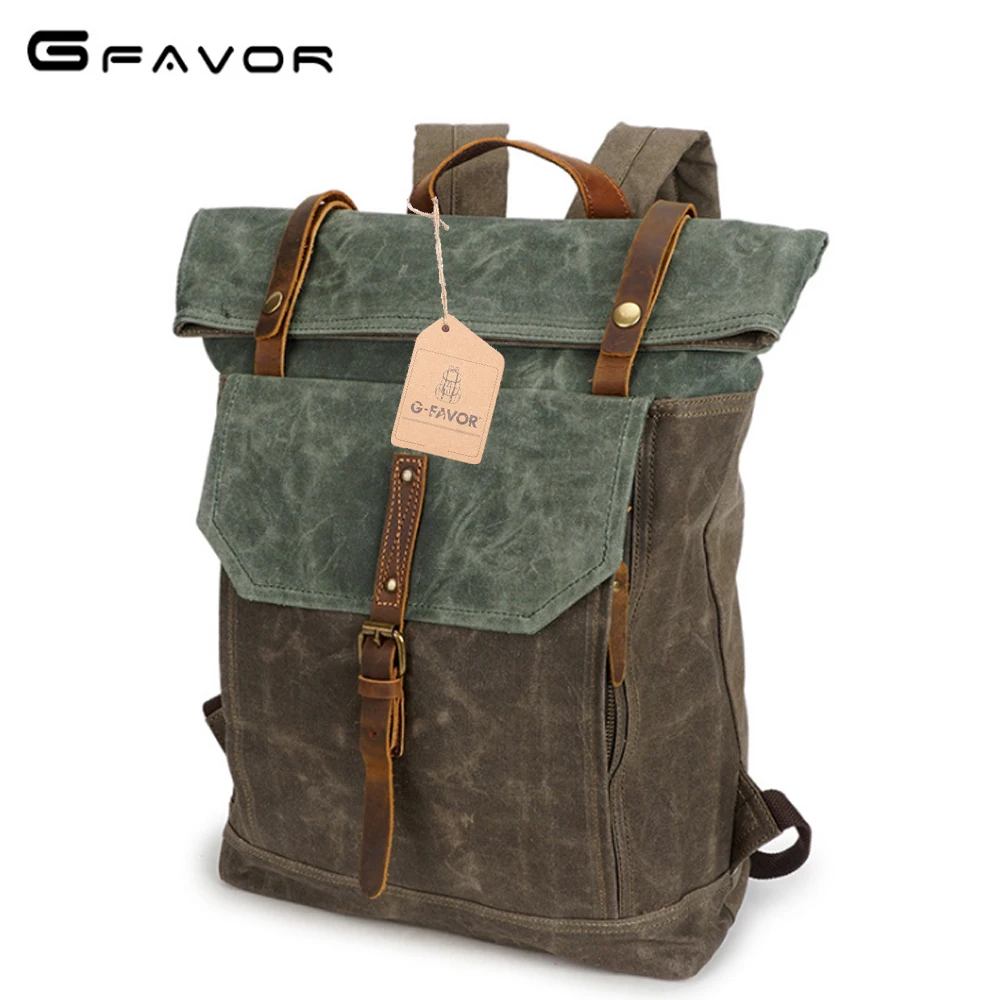 

Fashion Wax oil Water-poof Canvas Bag Retro Unisex Backpack Big-capacity Student Schoolbag Multi-function Travel Knapsack