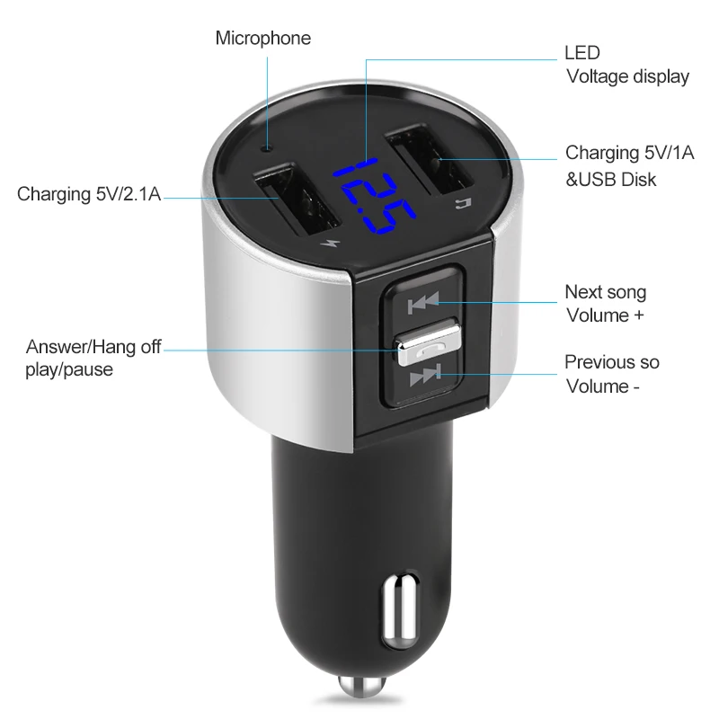 FISHBERG Handsfree USB Wireless Car Mp3 Fm Transmitter Bluetooth Modulator Car Kit With Dual USB Port For Phone Fm Modulator