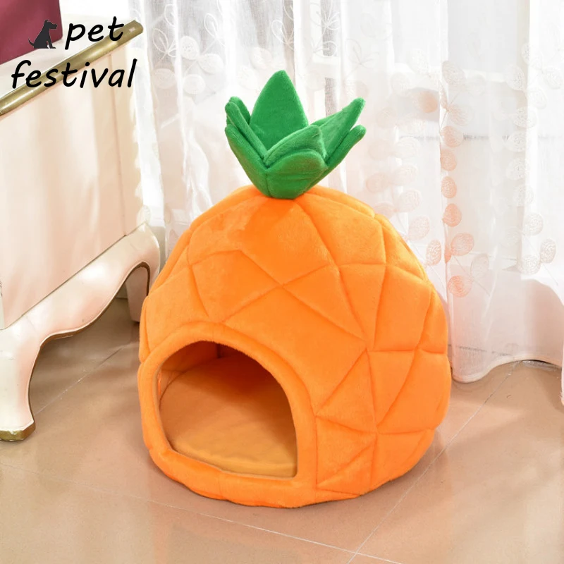 

Pet Festival fruit Cat House Foldable Soft Winter Dog Bed Pineapple Shape Dog House Cute Kennel Nest Dog Warm Cat Bed
