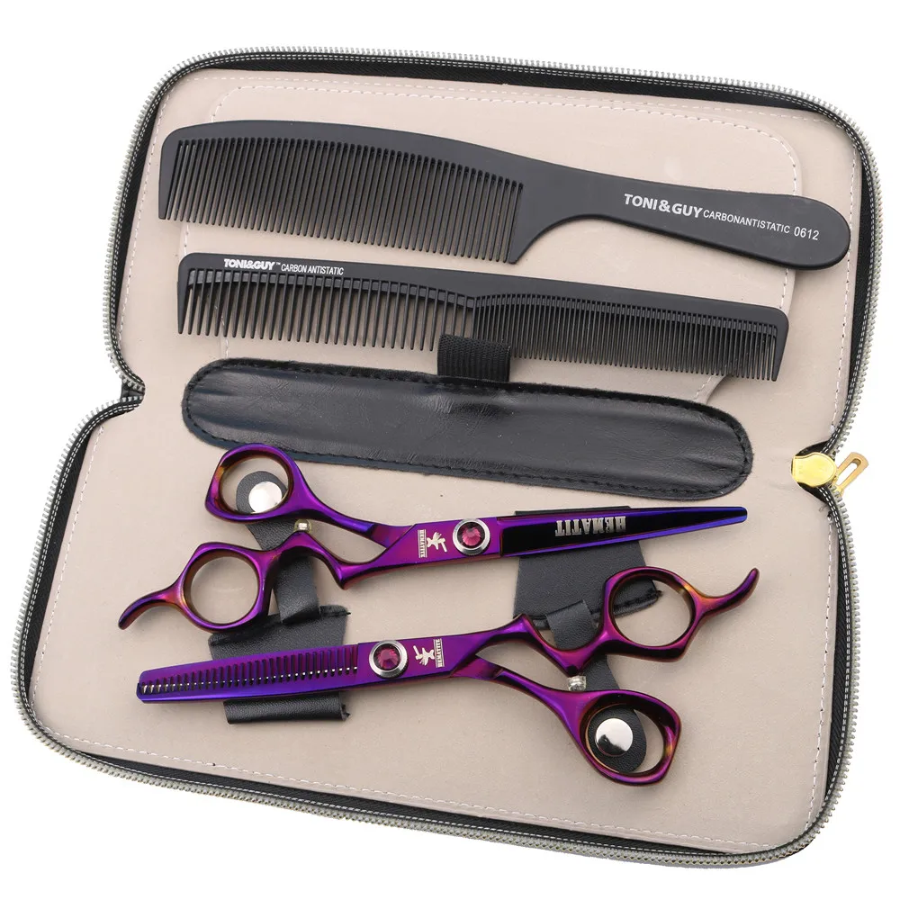 

6.0 inchquality hairdressing scissors Curved handle red diamond personality cutting scissors Convenient Barbershop scissors