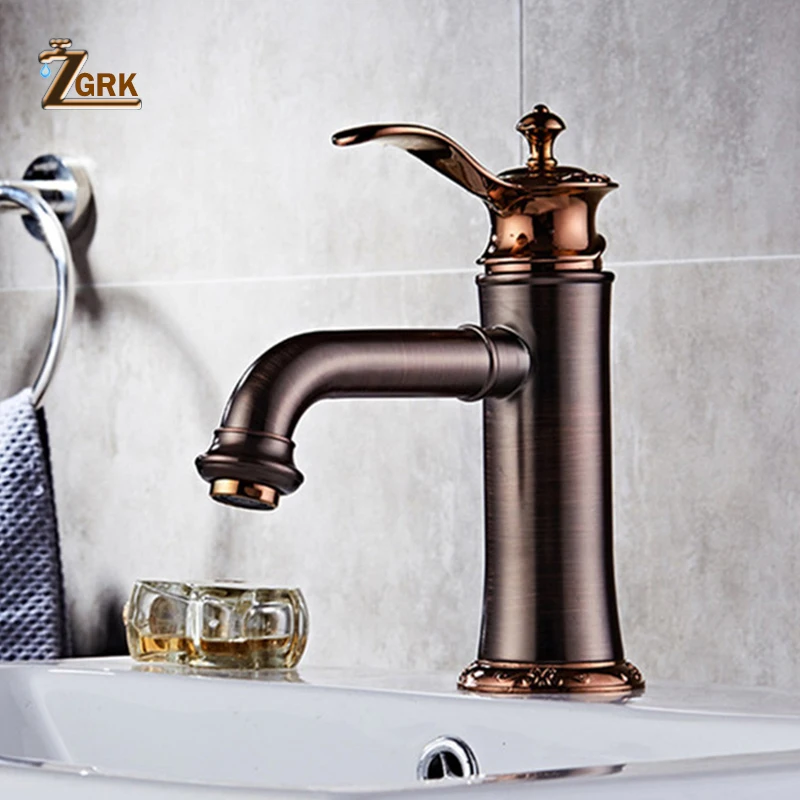 

ZGRK Bathroom Faucets Oil Rubbed Bronze Faucet Brass Bath Basin Mixer Tap Hot and Cold Water Tap Sink Crane
