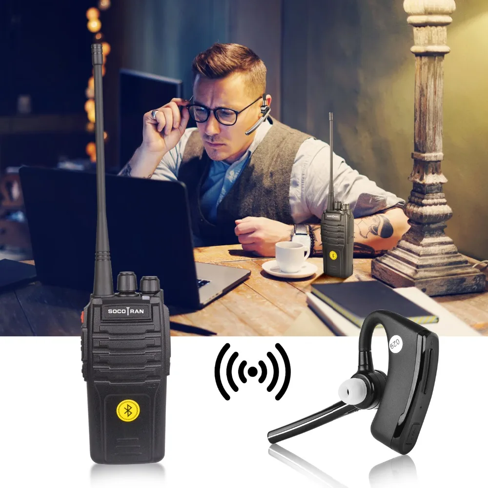 2 шт. SocoTran Bluetooth Walkie Talkie VOX переносной UHF 400-480 МГц двухстороннее радио Woki Toki с беспроводной bluetooth-гарнитурой радио