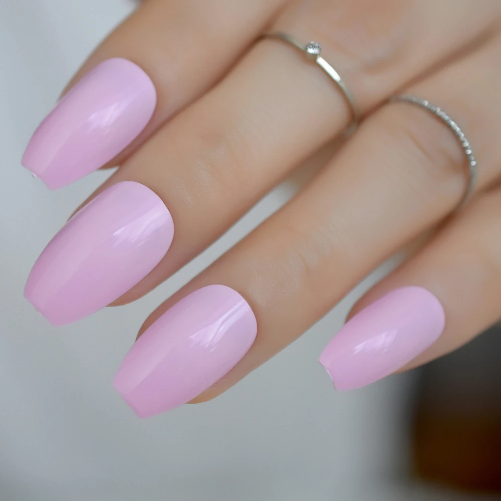 Pink Sugar False Nails Simple Design Square Coffin Fake ...