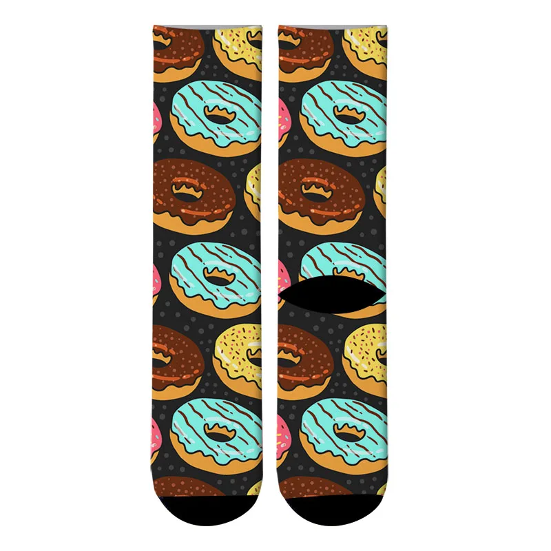 Funny Donut printed Running Socks Women's Men's Street funky Long Sock harajuku Fashion Popular Novelty Socks 8ZWL05