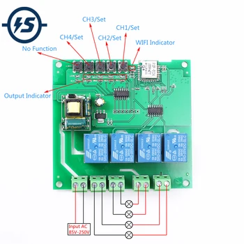 

4-Channel 2.4G IoT 10A Wireless WIFI Intelligent Control Switch Self-Locking Relay Module AC 85V-250V