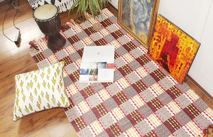 Ковер ручной работы в скандинавском стиле из хлопка с кисточками, ковер для спальни, покрывало, простой современный коврик для стола, кухонный коврик, украшение дома