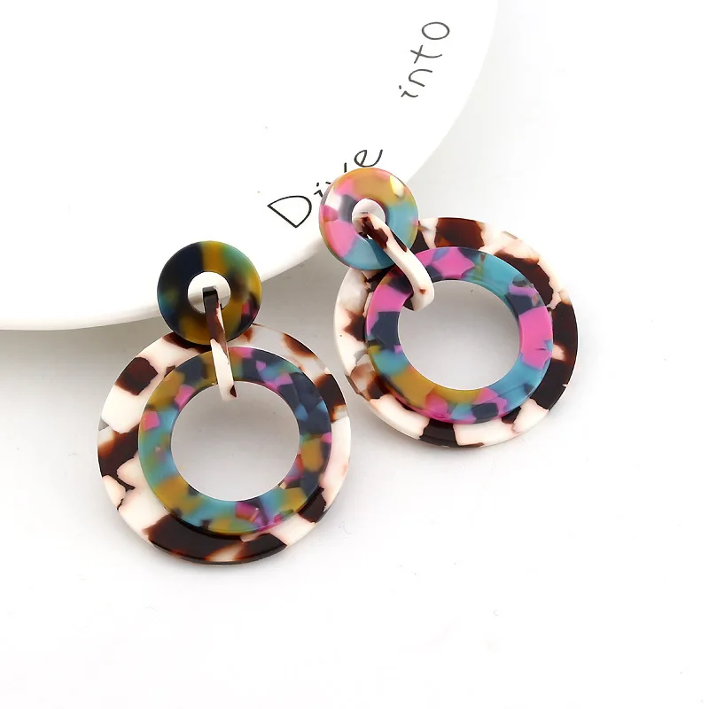 

Round Color Granite Pattern Acetate Resin Earrings Big Circle Dangle Women's Earrings Acrylic Charms Bohemian Vintage Jewelry