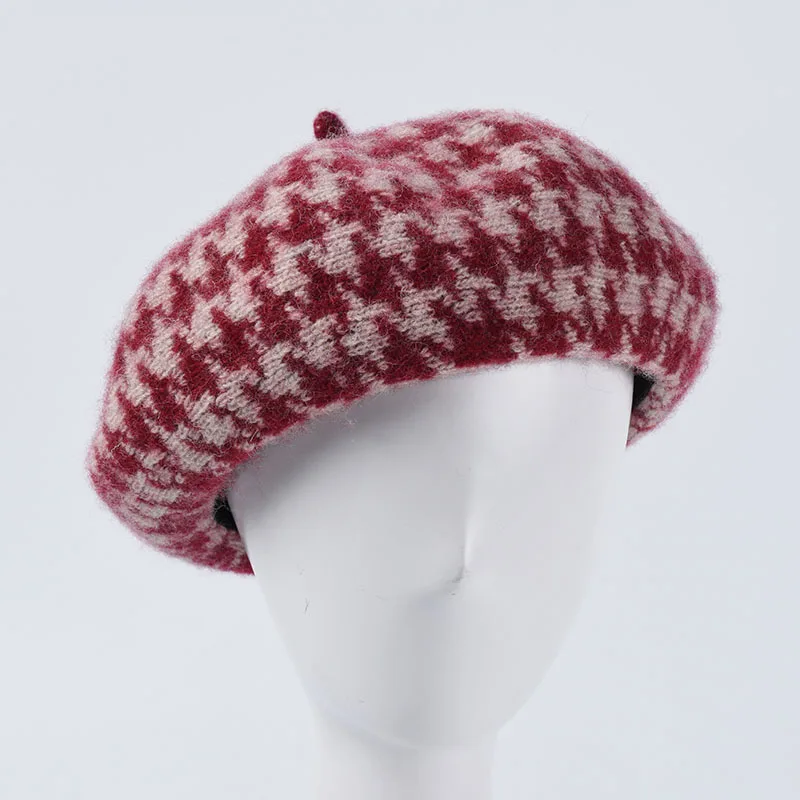 

2019 French Beret Femme Autumn Winter 100% Wool Beret Hat Ladies Plaid Painter Hats Flat Top Hat Solid Woman Newsboy Hats Beanie