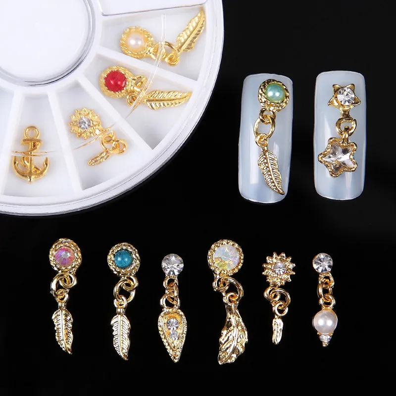 12pcs Nail Art Metal Feather/Leaf/Heart/Bow Charm Pendant ...