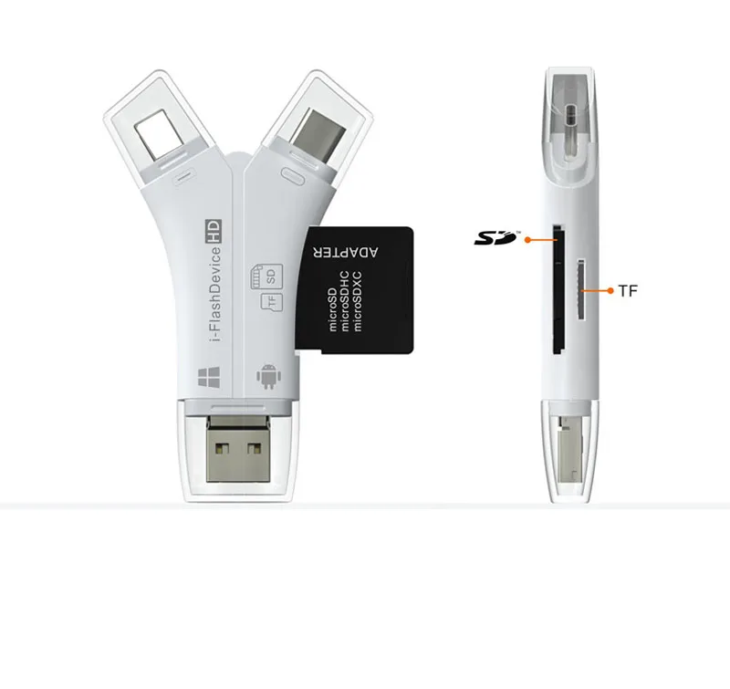 4в1 SD TF кардридер Micro usb Тип C TF SDHC MicroSD SD считыватель карт OTG адаптер для iPhone X XS MAX 5 6 7 8 iOS Android телефон