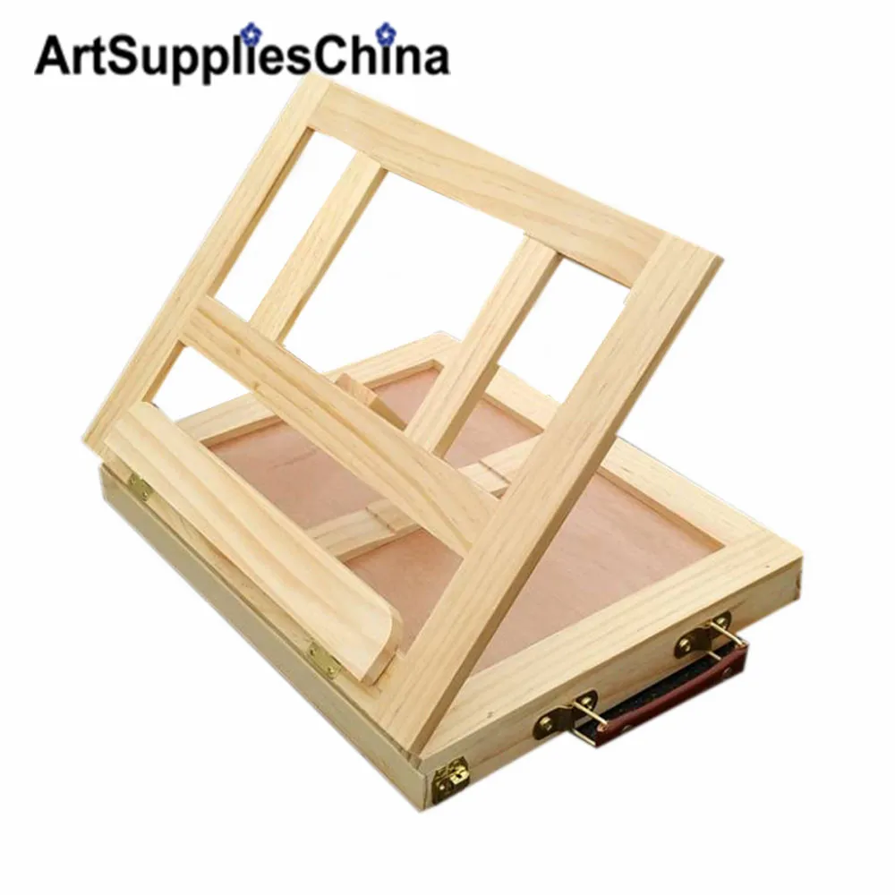 

Adjustable Wood Desktop Table Box Easel and Book Stand with Storage Drawer and Wood Palette, Made of Pine Wood or Beach Wood