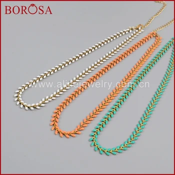 

BOROSA New White/Green Bright Orange Cheveron Brass Enamel Choker Necklace Lobster Clasp Vintage Jewelry for Women PJ048