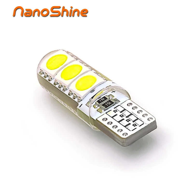 Nanoshine автомобиля W5W T10 светодиодные лампы 6030 6SMD LED Сторона маркера номерного знака, Лампа для чтения Силикагель лампы белого света Nanoshine автомобиля W5W T10 светодиодные лампы 6030 6SMD LED Сторона маркера номерного знака, Лампа для чтения Силикагель лампы белого света