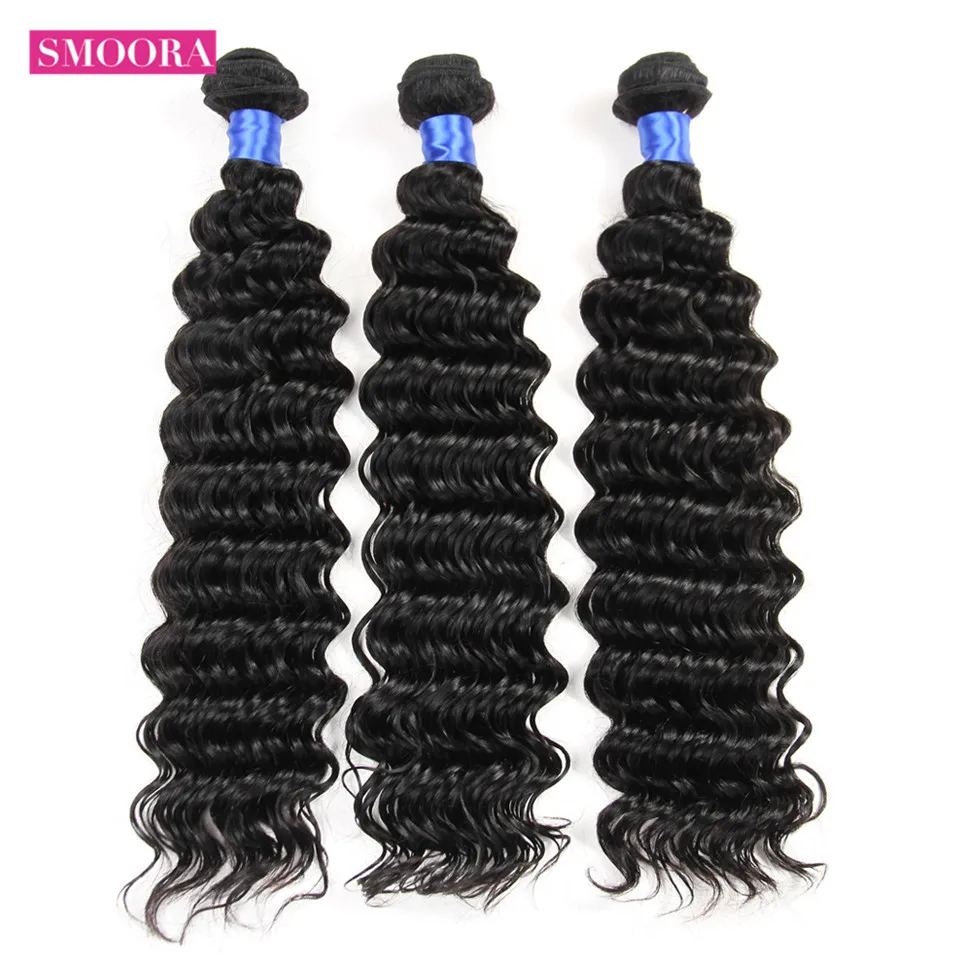 Smoora Braziliain Hair 360 Lace Frontal Closure With 3 Bundles Deep Wave Human Hair Bundles With Pre Plucked 360 Closure NonRemy