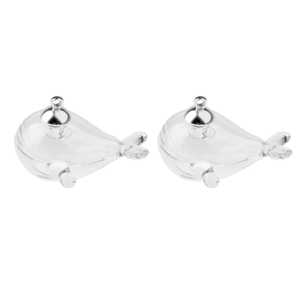 2Pcs Clear Mini Whale Shape Empty Glass Wishing Bottles Vial Pendant Charms Jars DIY Crafts