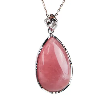 

Genuine Pink Natural Rose Quartz Crystal Water Drop Bead Necklace Charms Pendant 35*22*11mm