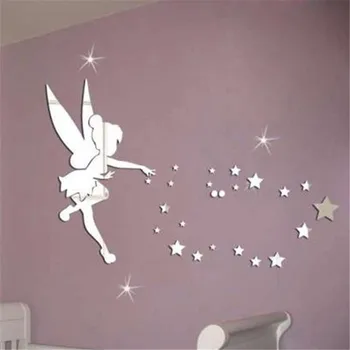 

Mirror Surface Wall Sticker Butterfly Fairy Wall Stickers Girls Bedroom Walls Kid Girl Removable Decor Art Home Mural Crafts