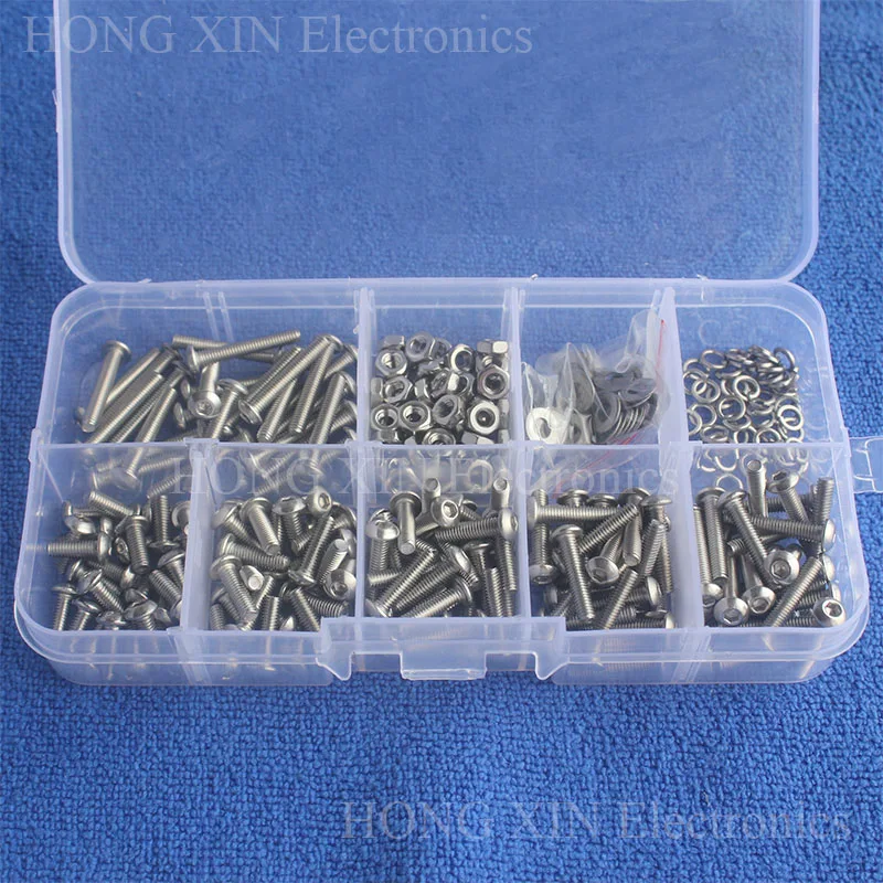 Assortment Kit Stainless Steel Hex Socket Screw Bolt Nut M3 Button head Repair Tool Hardware Fasteners Accessories PCB 300pc