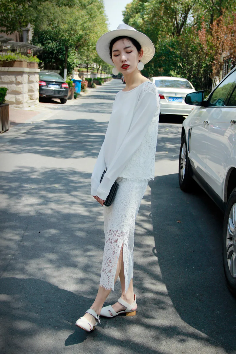 

CHIC&FUN High Quality Long Sleeve Sweater 2018 Spring Sexy Lace Stitching Hollowe out Knitwear Base Shirt Female Tops