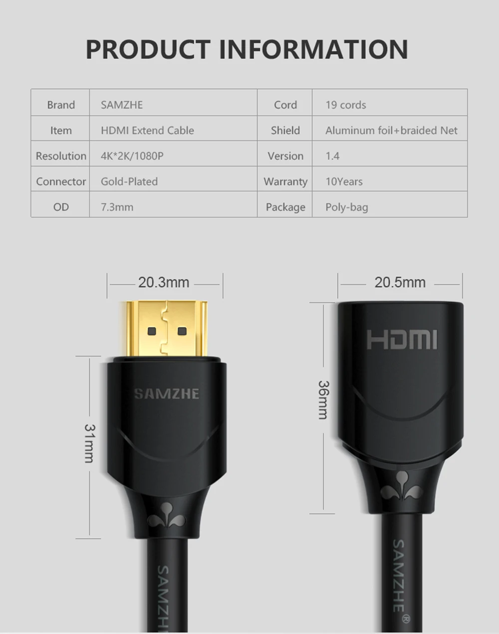 SAMZHE HDMI1.4 кабель удлинитель для мужчин и женщин 0,5 м/1 м/1,5 м/2 м/3 м расширение HDMI для компьютера/HDTV/ноутбука/проектора