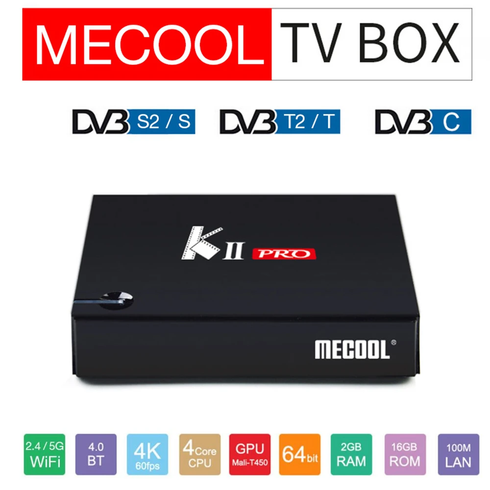 

MECOOL KII PRO Android 7.1 TV Box Quad Core Amlogic S905D T2 + S2 2.4G/5.0G WiFi Set Top Box 2G 16G BT4.0 100LAN Media Player