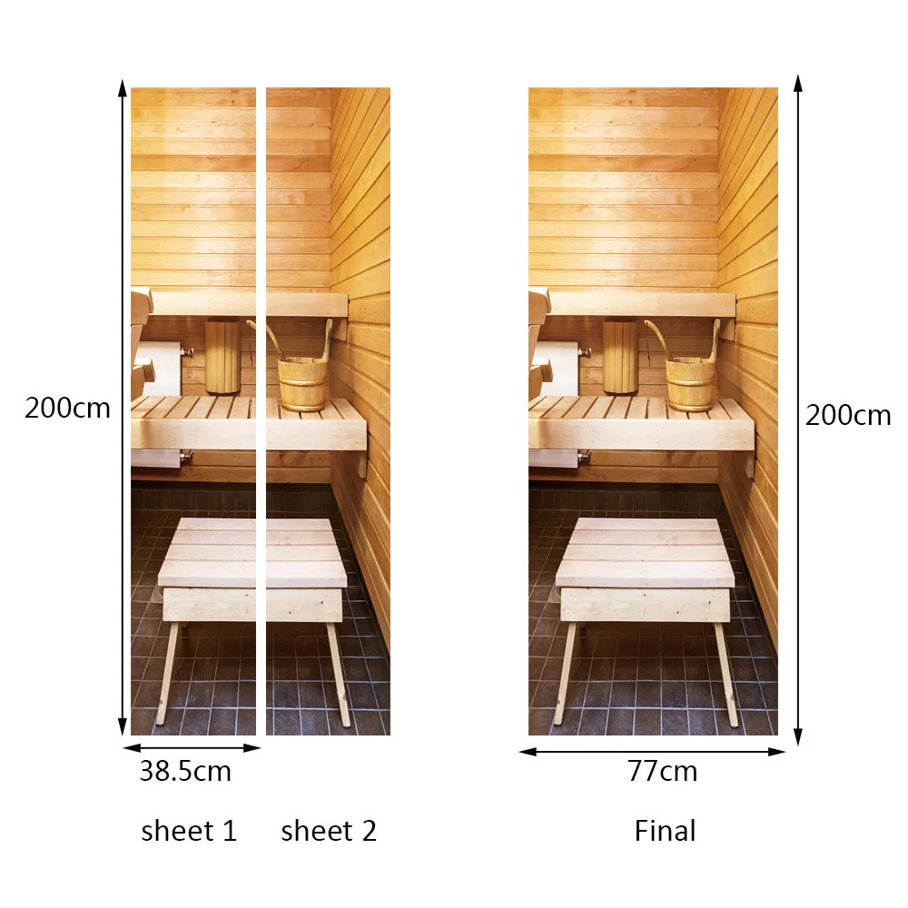 Индивидуальный размер/77X200 см ПВХ стикер на дверь для сауны самоклеющиеся водонепроницаемые обои для украшения дверей Фреска для гостиной спальни