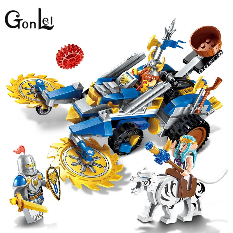 

GonLeI New Building Block War of Glory Castle Knights Dwarven Chariot 3 Figures 243pcs Educational Bricks Toy Boy Gift