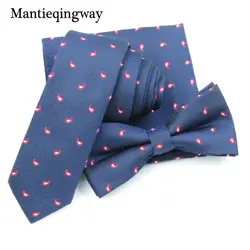 Мода 5 см галстук + галстук-бабочка + Pocket Square Set для мужчин полиэстер точки плед Бизнес Neakwear Hanky Свадебная лук галстуки