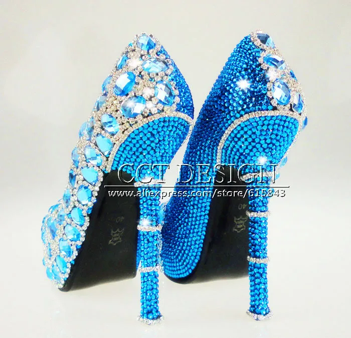 Handmade Sky Blue Diamond and rhinestone crystal wedding high heels  customized sexy ladies ultra high heels evening party shoes|diamond white  wedding shoes|shoes champagneshoes lamb - AliExpress