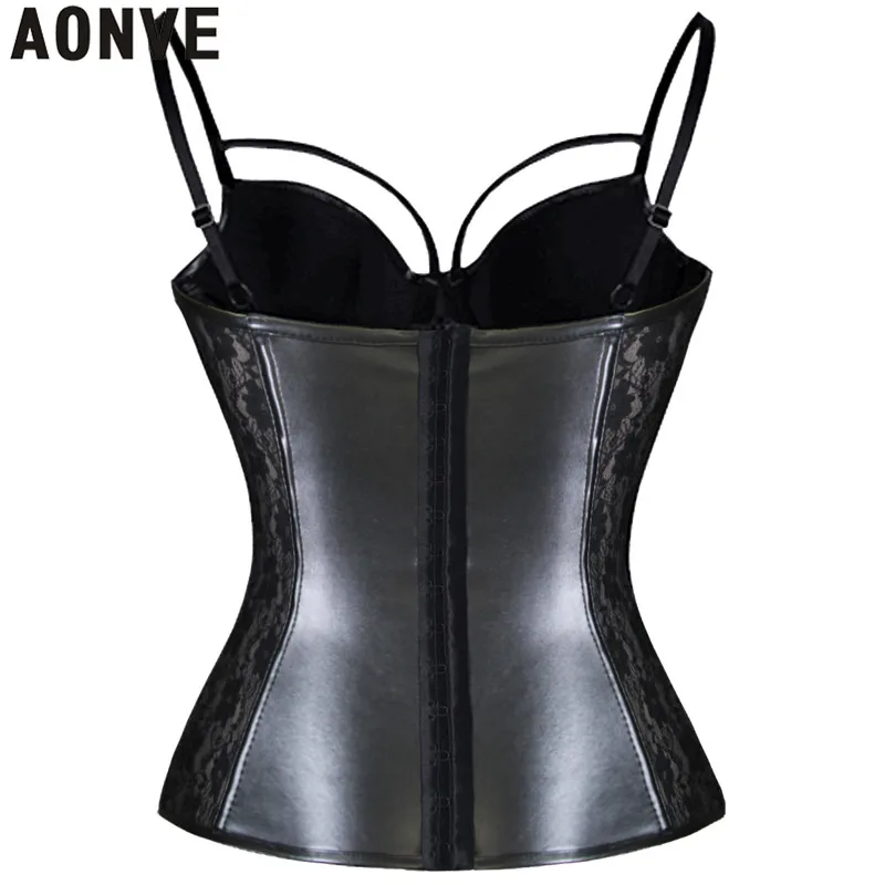Corset Sexy Steampunk Bustier Gothic Leather Black Lace Lingerie Floral Waist Cincher Steel Boned Body Shaper Corsete Overbust