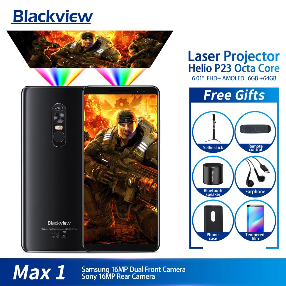 Blackview MAX 1 проектор для мобильного телефона AMOLED 4680 мАч Android 8,1 Мини проектор передвижной домашний кинотеатр 6 ГБ + 64 Гб Смартфон MAX1