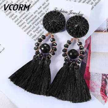 

VCORM Bohemian Big Long Tassel Dangle Earrings for Women Girl Female Fashion Ethnic Large Fringe Drop Earring 2019 Jewelry