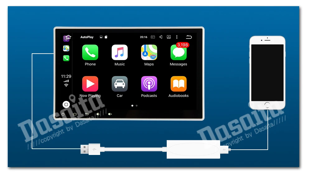 Dasaita Carplay USB ключ для iphone android авто для телефонов android автомобильный навигатор gps с smart link поддерживает iOS телефоны