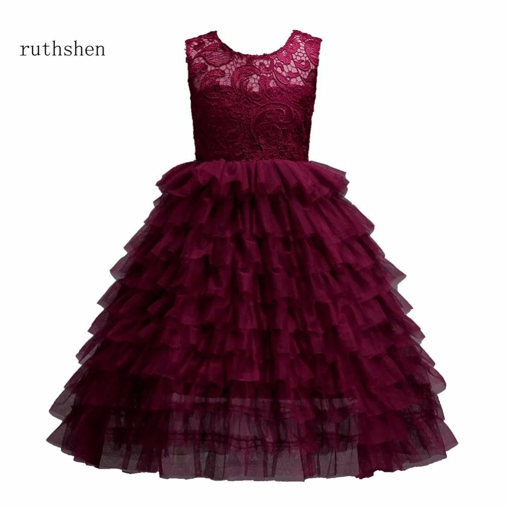 ruthshen In Stock Ruffle Lace Flower Girls Dresses Vestidos Ball Gown For Special Occasions