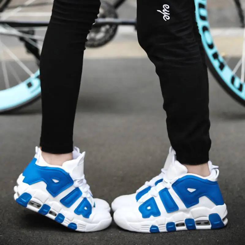 New Arrival Basketball Shoes Men Women Original Air More Uptempo Breathable All Professional Star Shockproof Sneakers - Цвет: Синий