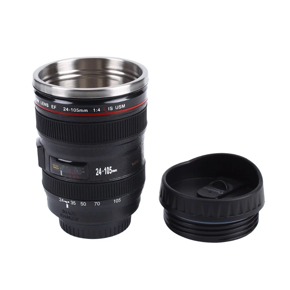

Creative Travel Caniam Camera Lens Mug Stainless Steel Plastic Coffee Tea Mugs Vacuum Flask Cups With Lid Drinkware 24-105mm