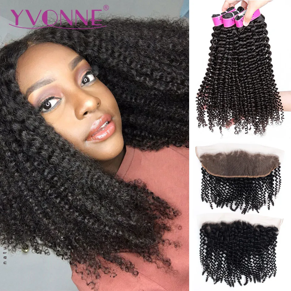 

Yvonne 4A 4B Brazilian Kinky Curly Human Hair Frontal With Bundles Virgin Hair Weave 3 Bundles With Frontal 13*4