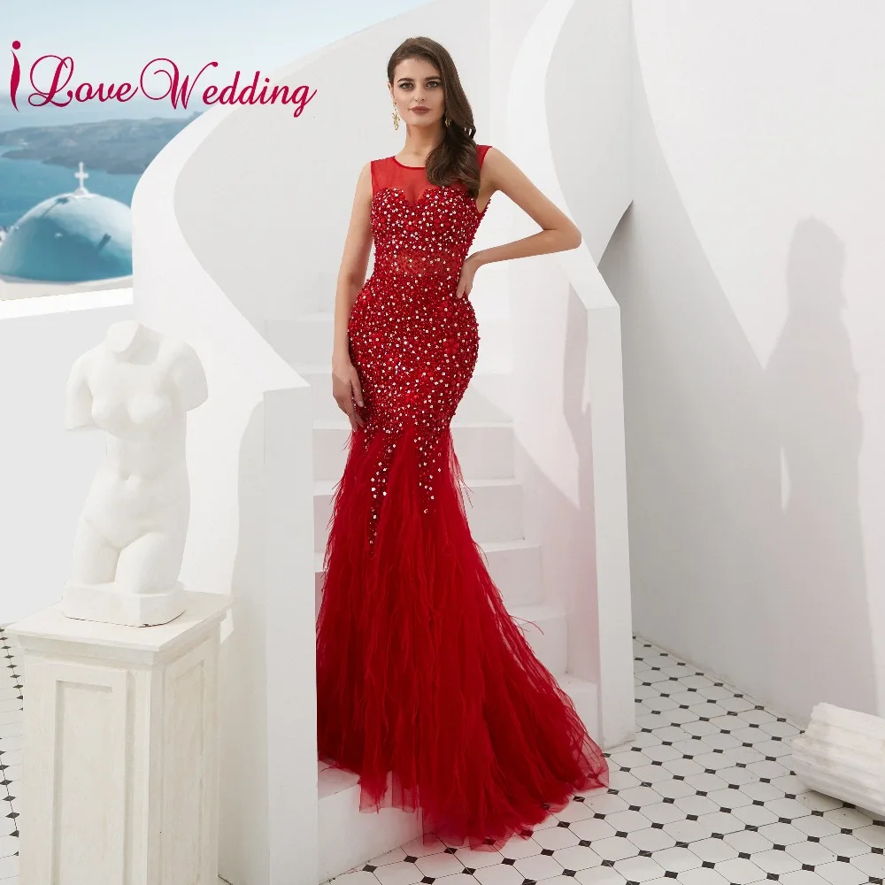 Великолепное длинное платье для выпускного вечера ilovebridal с круглым вырезом