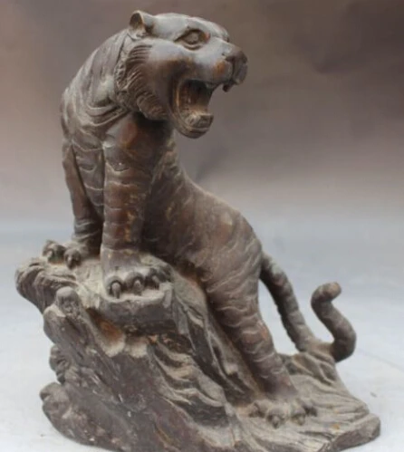 

RHS0031 9" Old Chinese Fengshui Bronze Zodiac Year Tiger Ferocity Animal Run Statue