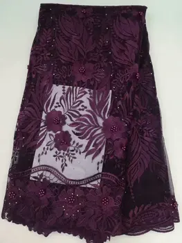 

Wine color High quality Nigerian lace fabrics for wedding 2019 Latest african french lace fabric with beads and stones