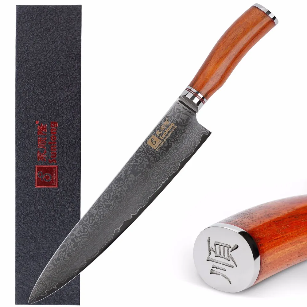 Sunlong Chef Knife 10 Inch Kitchen Knife-Japanese VG-10 67 Layers Damascus Steel-Razor Sharp-Rosewood Handle Sunlong Chef Knife 10 Inch Kitchen Knife-Japanese VG-10 67 Layers Damascus Steel-Razor Sharp-Rosewood Handle