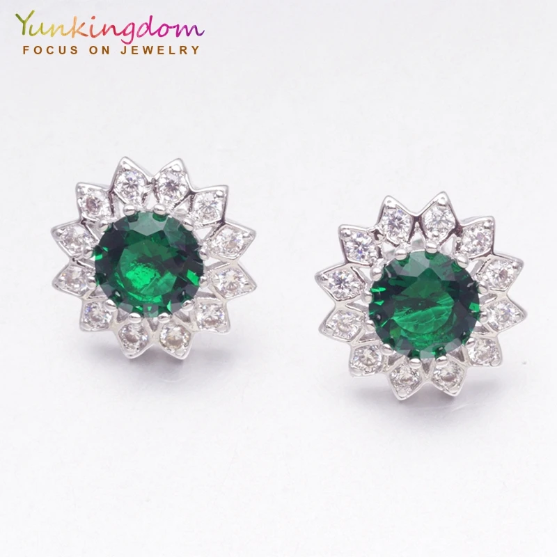 

Yunkingdom sparkling earrings wonderful green cubic zirconia crystal stud earrings for women charms jewelry