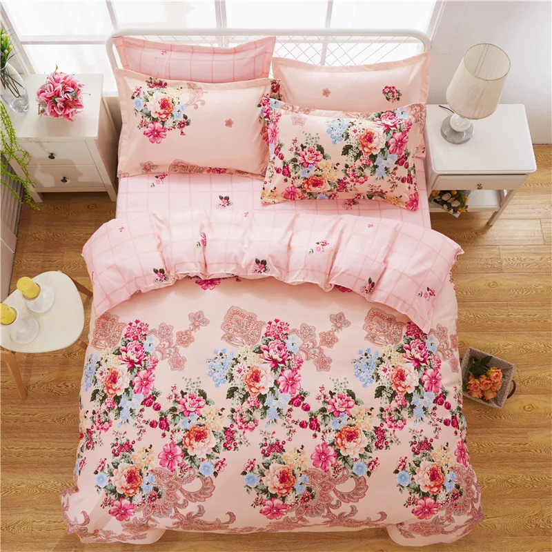 الملونة زهرة الطباعة الرملي مجموعة 4 قطع الفراش البوليستر القطن غطاء لحاف السرير ورقة سادات المنسوجات نوم
