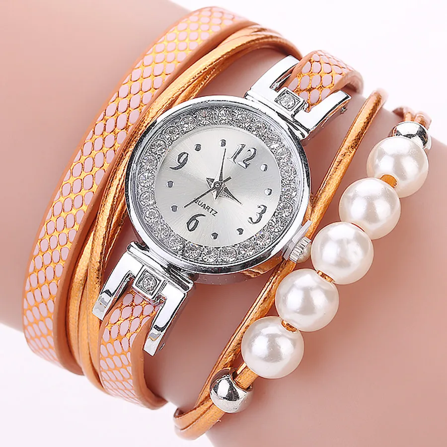 

Luxury Women's Watch Rhinestone Pearl Bracelet Watches Leather Bracelet Ladies Womans Wrist Watch Clock Gift Relogios Femininos