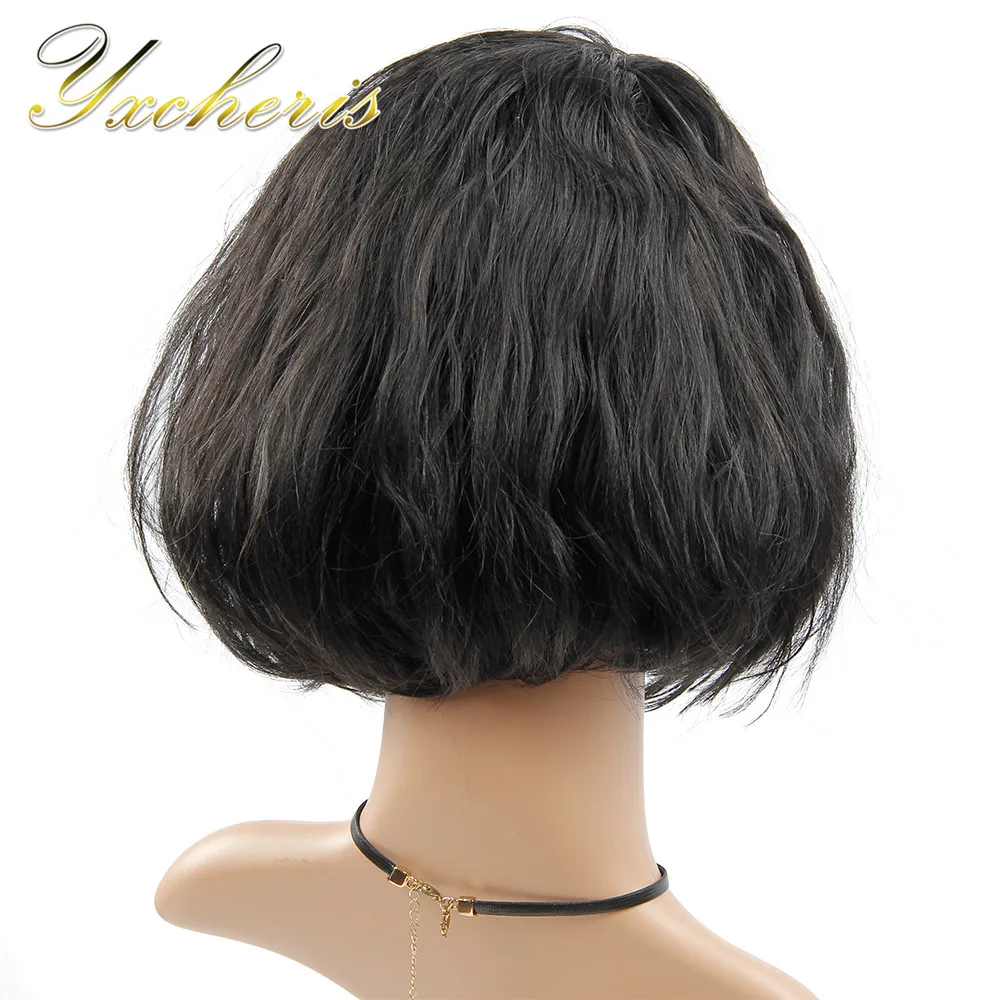 YXCHERISHAIR Short Synthetic Wigs 12" Black Brown 4 Colors Wavy Costume Wig for Black Women