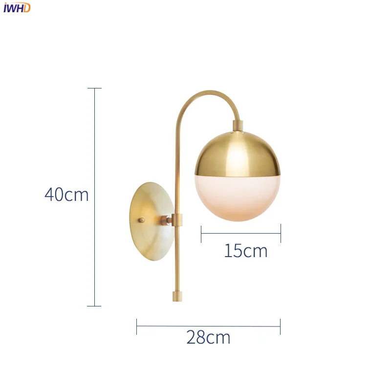 IWHD скандинавский железный металлический светодиодный настенный светильник, Светильники для спальни, ванной комнаты, зеркало, черный стеклянный шар, настенный светильник Aplique Luz Pared Wandlampen - Цвет абажура: Copper