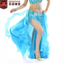 Для женщин живота Танцы Разделение юбка пикантные Профессиональный Bellydance тренировочная одежда макси длинные локоны плиссированная юбка леди 2 Слои Танцы костюмы