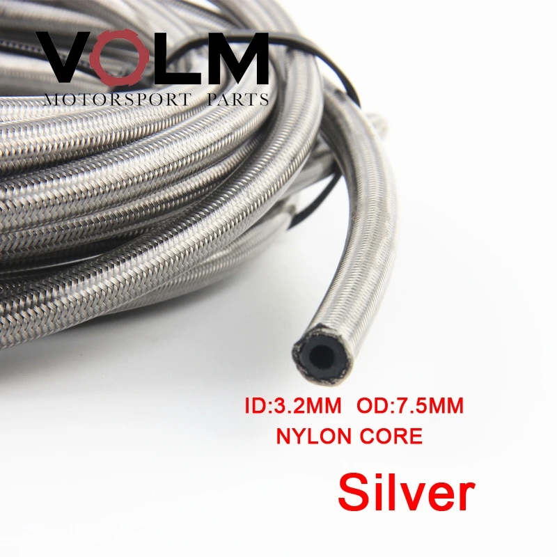 AN3 мотоциклетная оплетка из нержавеющей стали нейлоновая Тормозная Линия шланг жидкость гидравлический точный шланг газовый масляный топливный шланг - Цвет: nylon silver