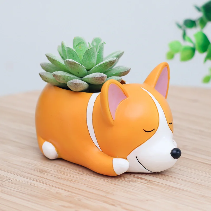 

1 piece Modern Cartoon Succulent Planter Pot Resin Creative Handicraft Animals Corgi Desktop Decoration Flower Pots For Kids