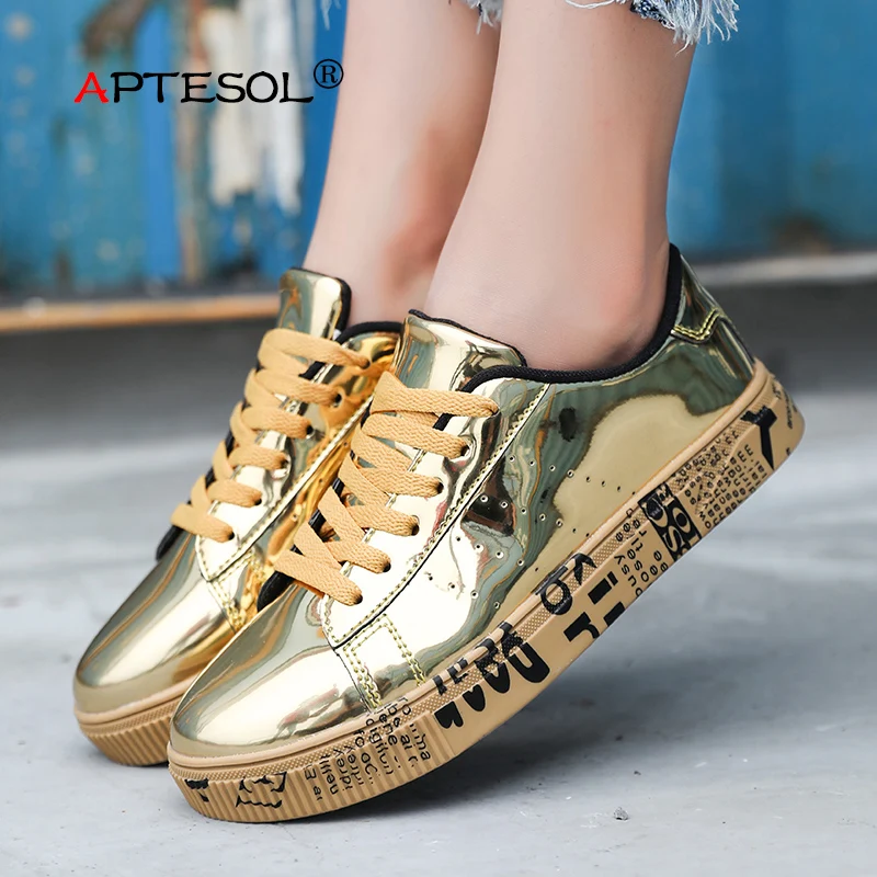 

APTESOL Men Fashion Glossy Leather Vulcanize Shoes Unisex Couple Non-slip Sneakers Mens Breathable Footware Shoe Plus Size 36-46